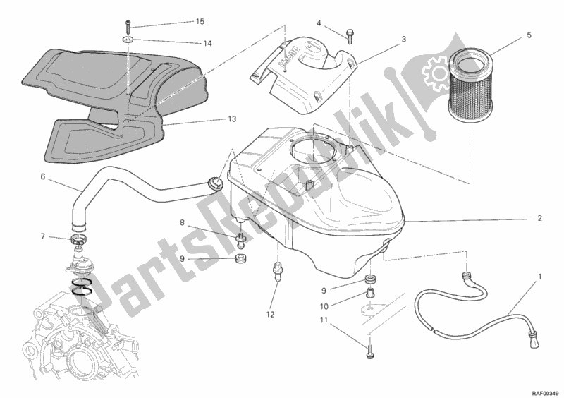 Alle onderdelen voor de Inname van de Ducati Hypermotard 1100 EVO USA 2012